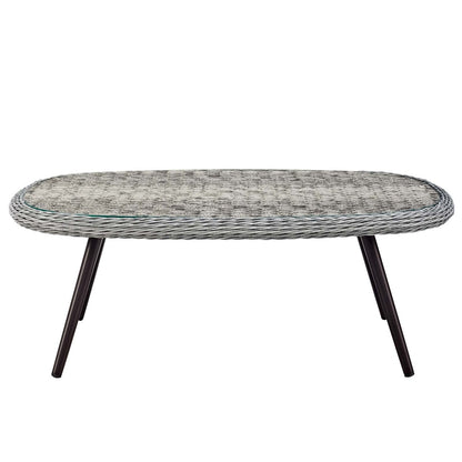 Endeavor Outdoor Patio Wicker Rattan Coffee Table, Rattan Wicker Glass Aluminum Metal, Grey Gray 14048