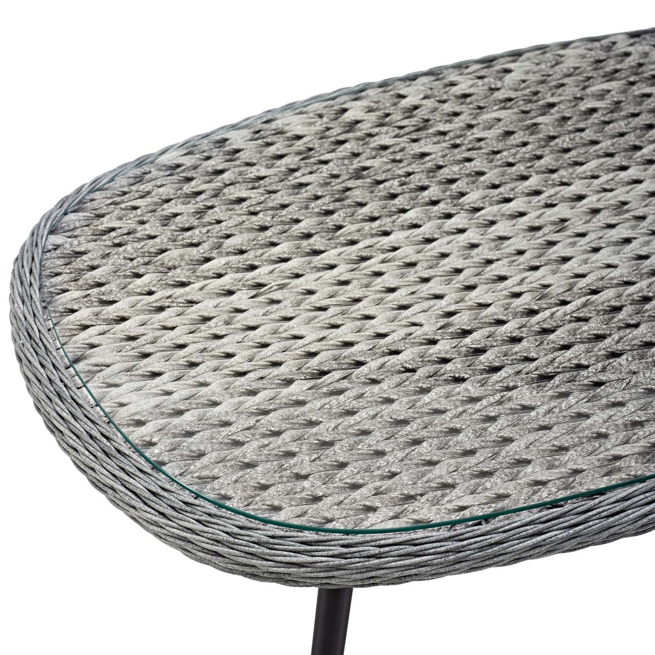 Endeavor Outdoor Patio Wicker Rattan Coffee Table, Rattan Wicker Glass Aluminum Metal, Grey Gray 14048