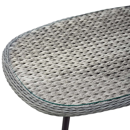 Endeavor Outdoor Patio Wicker Rattan Coffee Table, Rattan Wicker Glass Aluminum Metal, Grey Gray 14048