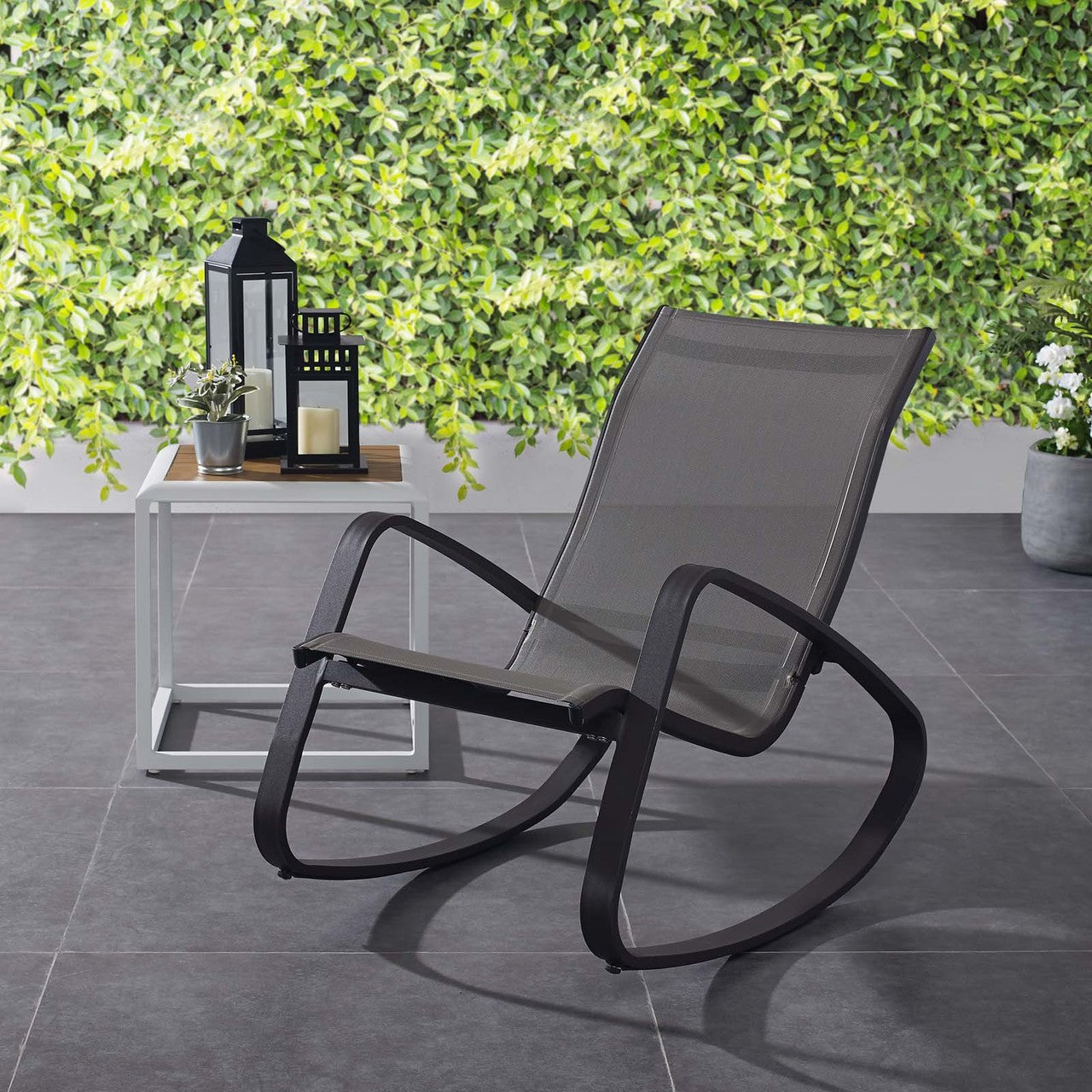 Traveler Rocking Outdoor Patio Mesh Sling Lounge Chair, Aluminum Metal Steel, Multi Black 14049