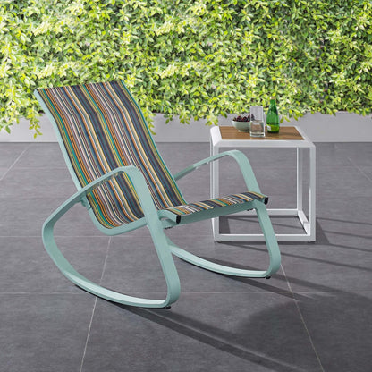 Traveler Rocking Outdoor Patio Mesh Sling Lounge Chair, Aluminum Metal Steel, Green 14050