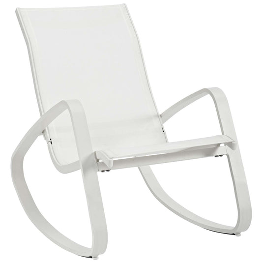 Traveler Rocking Outdoor Patio Mesh Sling Lounge Chair, Aluminum Metal Steel, White 14051
