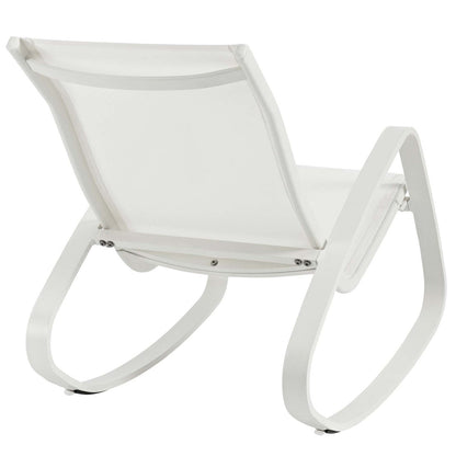 Traveler Rocking Outdoor Patio Mesh Sling Lounge Chair, Aluminum Metal Steel, White 14051
