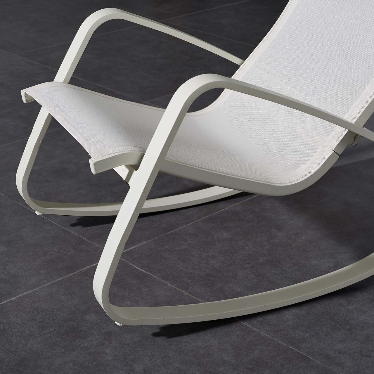 Traveler Rocking Outdoor Patio Mesh Sling Lounge Chair, Aluminum Metal Steel, White 14051