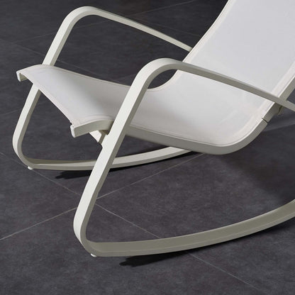 Traveler Rocking Outdoor Patio Mesh Sling Lounge Chair, Aluminum Metal Steel, White 14051