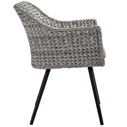 Endeavor Outdoor Patio Wicker Rattan Dining Armchair, Rattan Wicker Aluminum Metal, Grey Gray 14052
