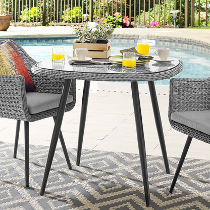 Endeavor 36" Outdoor Patio Wicker Rattan Dining Table, Rattan Wicker Glass Aluminum Metal, Grey Gray 15192