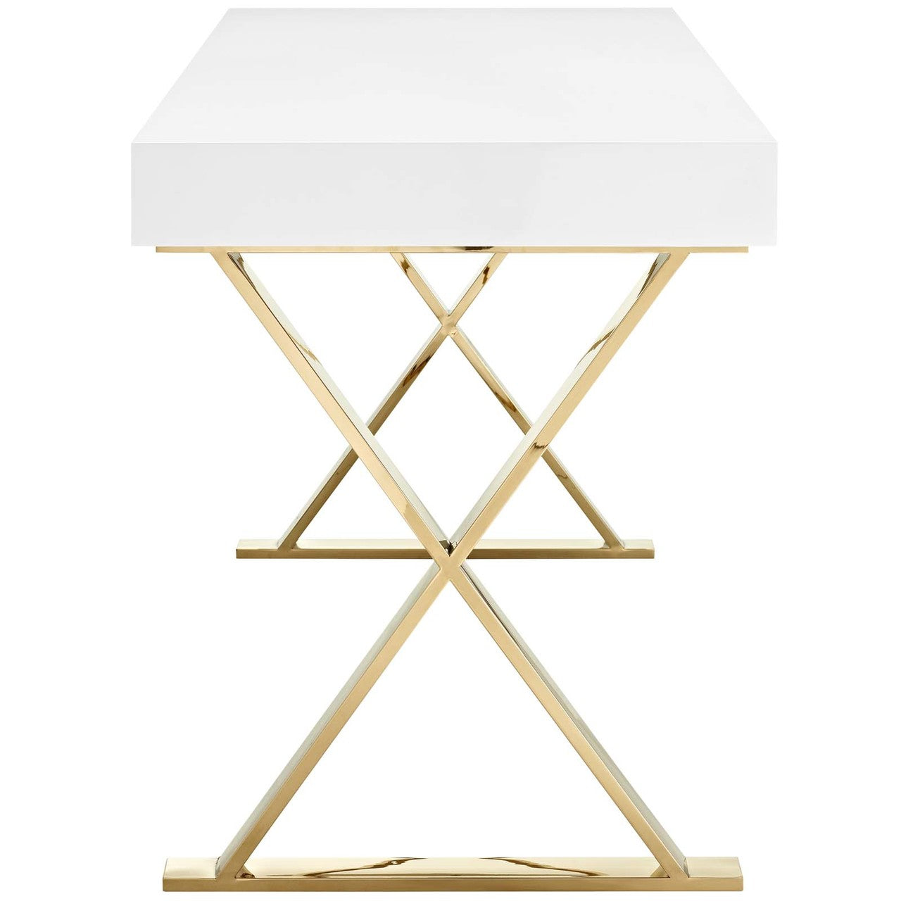 Sector Office Desk, Wood Metal Steel, White Gold 14053