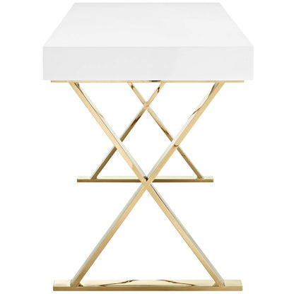 Sector Office Desk, Wood Metal Steel, White Gold 14053