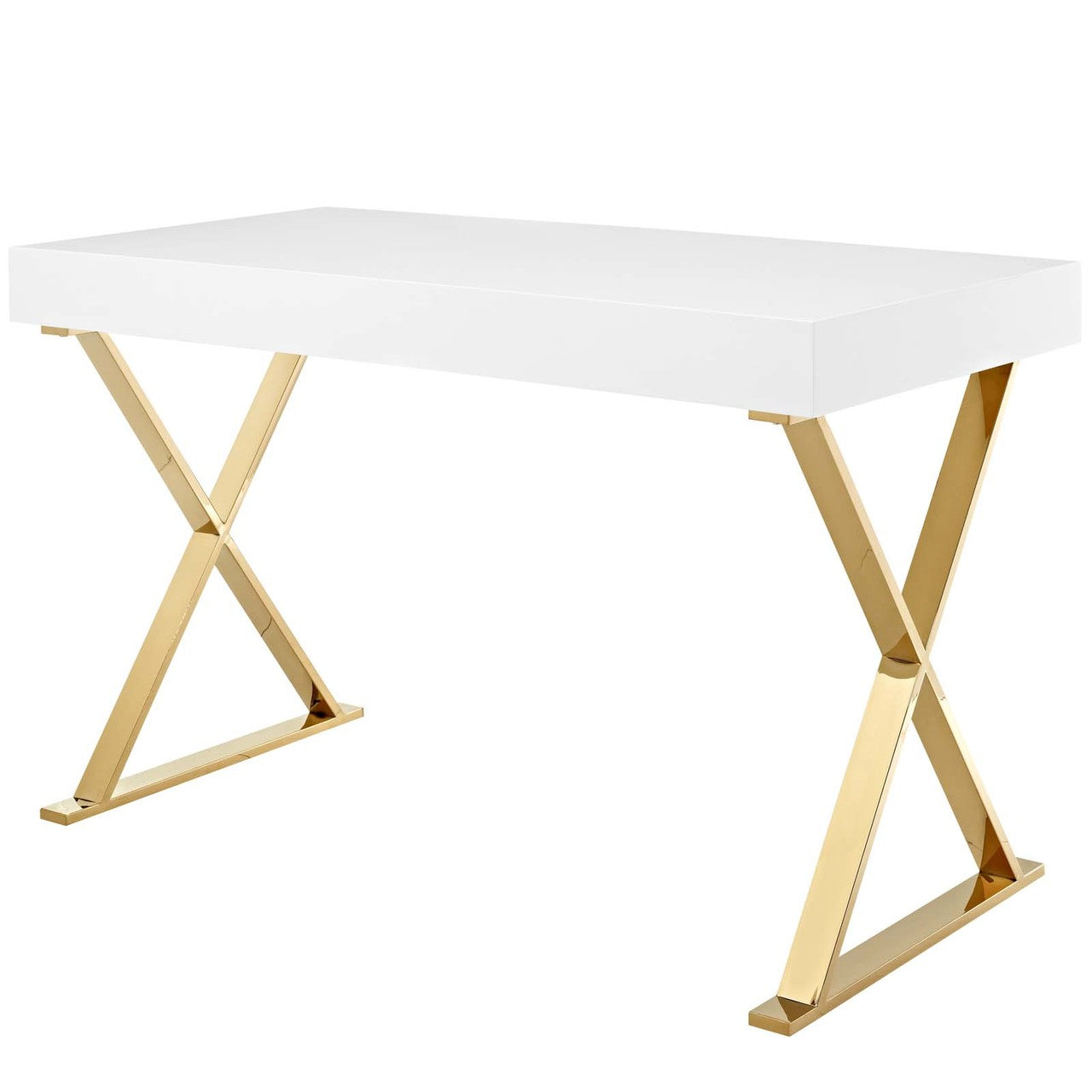 Sector Office Desk, Wood Metal Steel, White Gold 14053