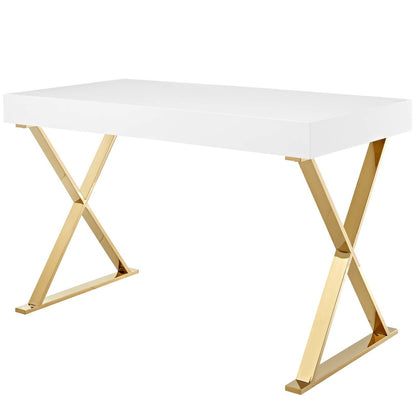Sector Office Desk, Wood Metal Steel, White Gold 14053