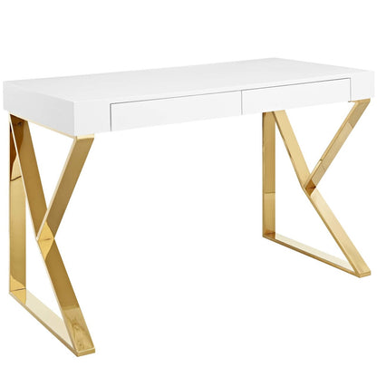 Adjacent Desk, Wood Metal Steel, White Gold 14054
