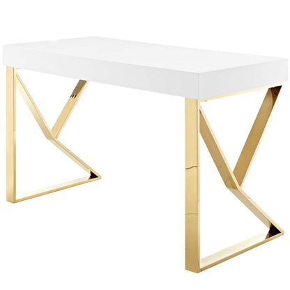 Adjacent Desk, Wood Metal Steel, White Gold 14054