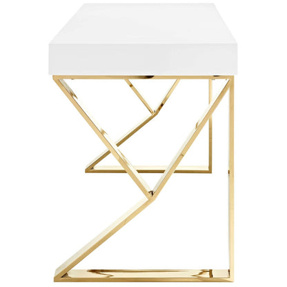 Adjacent Desk, Wood Metal Steel, White Gold 14054