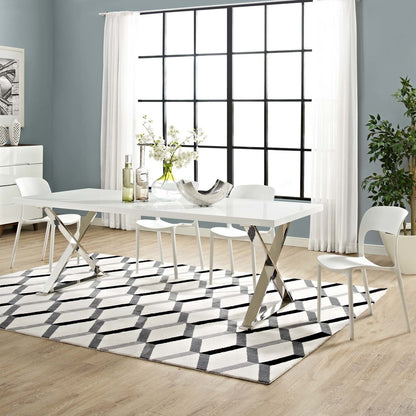Sector Dining Table, Wood Metal Steel, White 14056