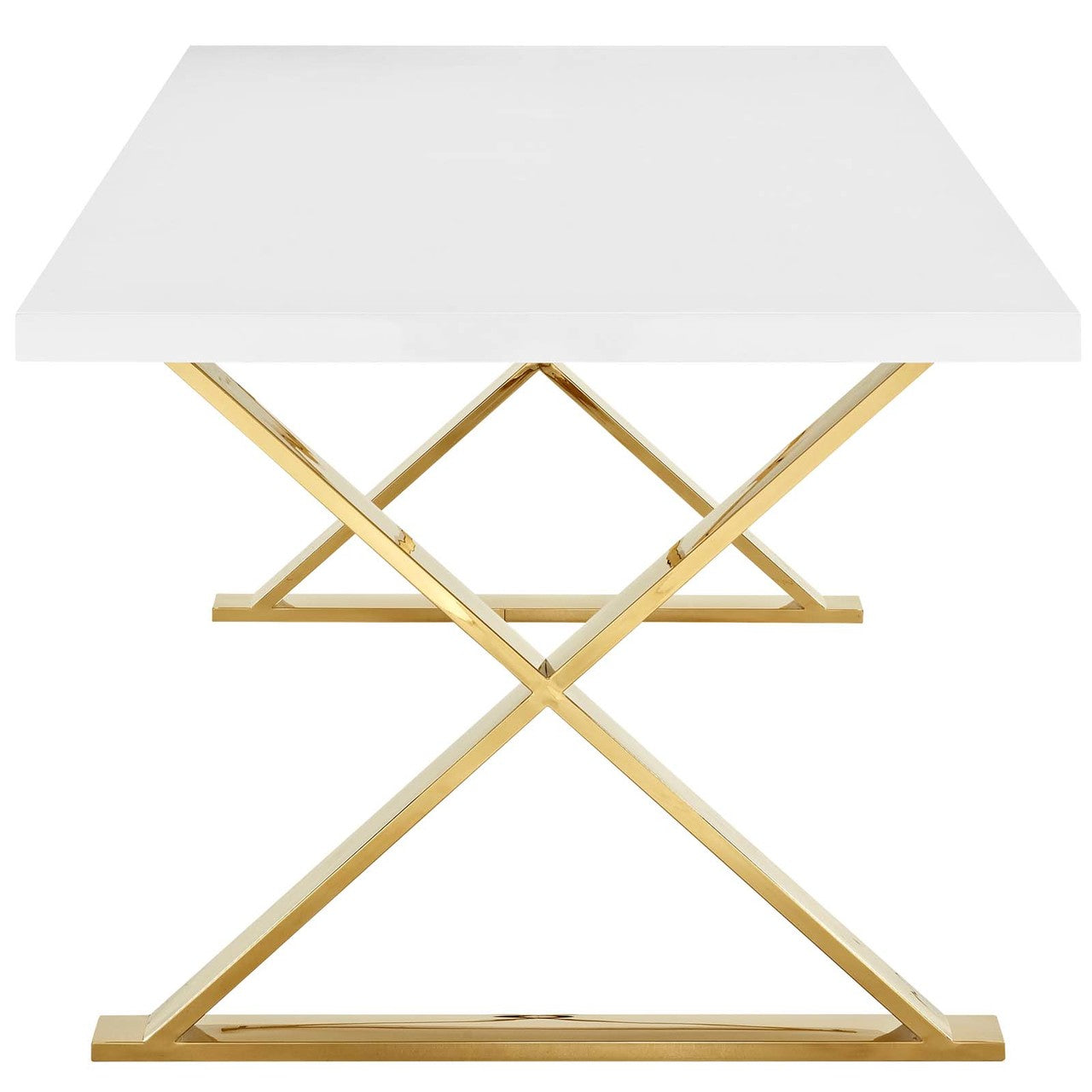 Sector Dining Table, Wood Metal Steel, White Gold 14057