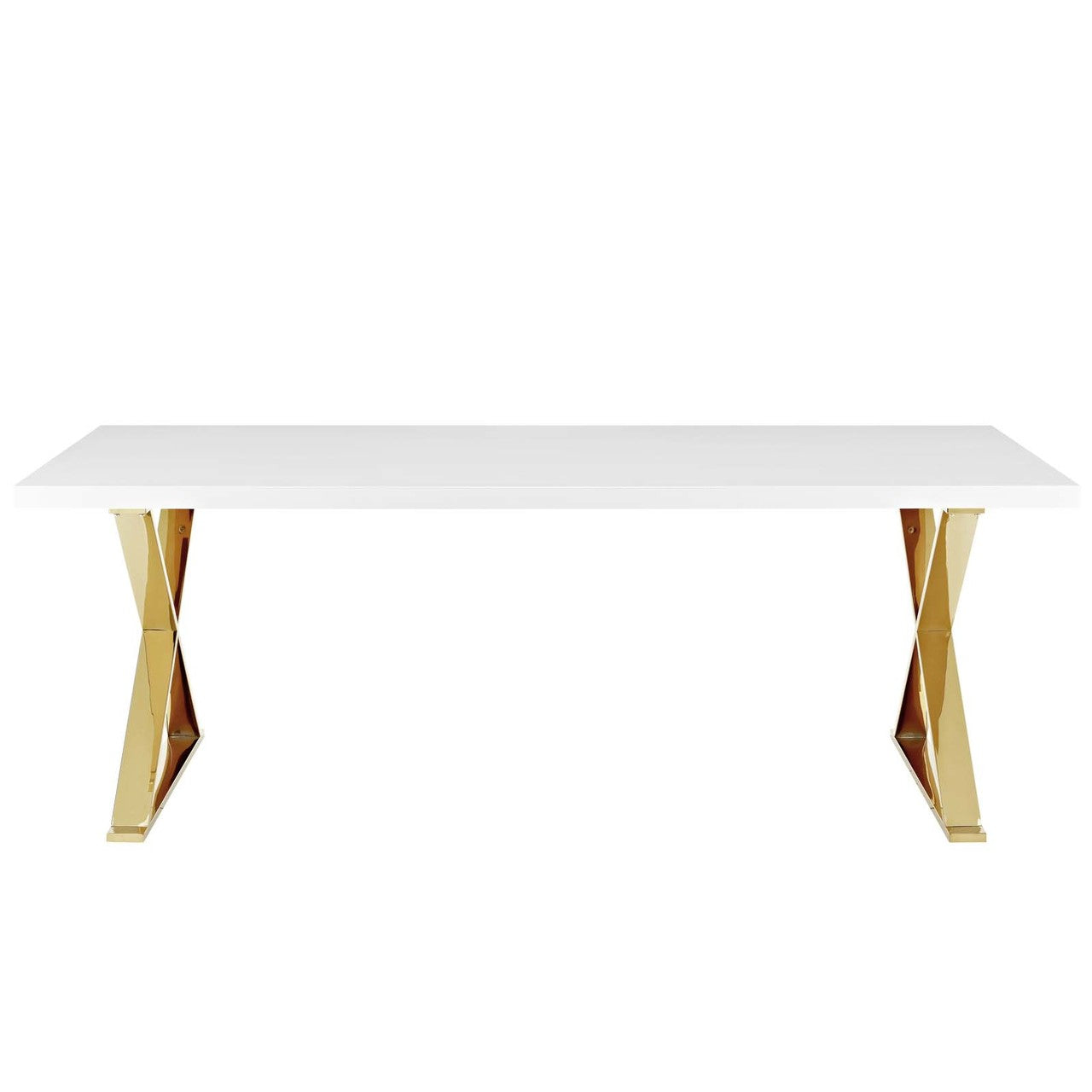 Sector Dining Table, Wood Metal Steel, White Gold 14057