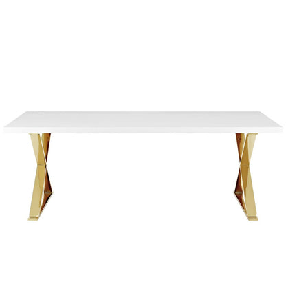 Sector Dining Table, Wood Metal Steel, White Gold 14057