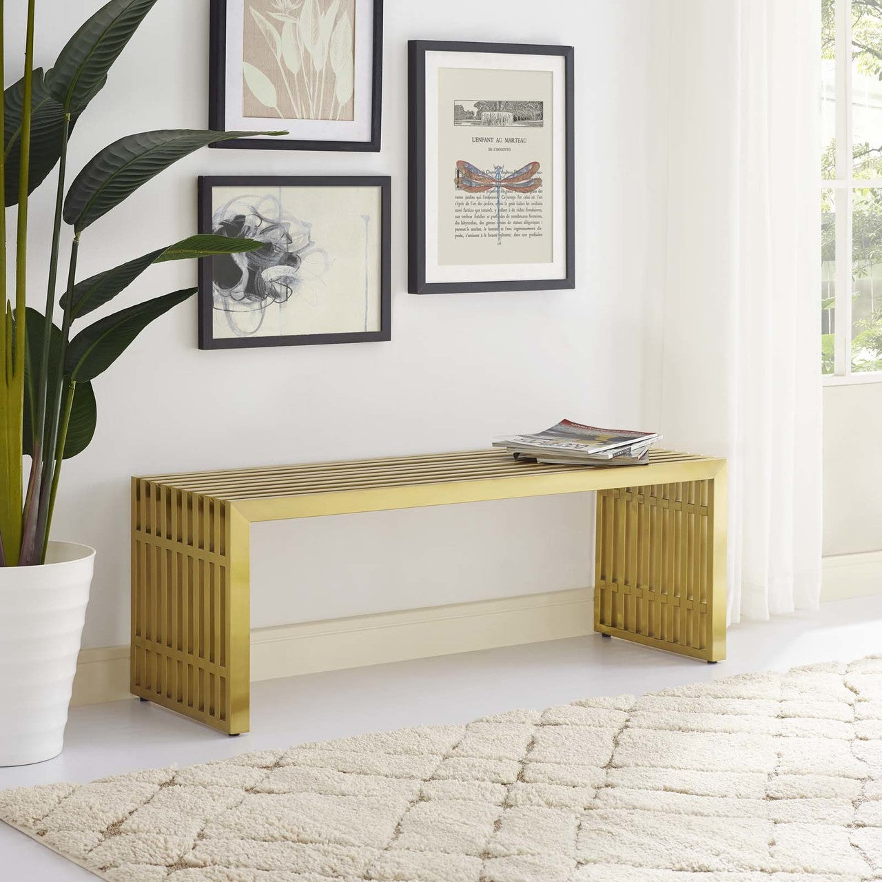Gridiron Medium Stainless Steel Bench, Metal Steel Stainless Steel, Gold 14058