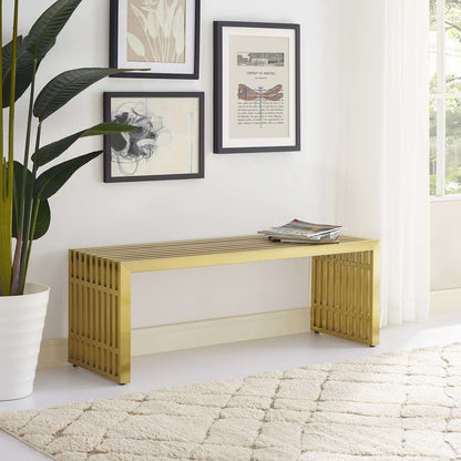 Gridiron Medium Stainless Steel Bench, Metal Steel Stainless Steel, Gold 14058