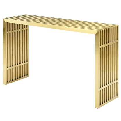 Gridiron Stainless Steel Console Table, Metal Steel Stainless Steel Glass, Gold 14059