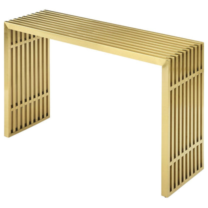 Gridiron Stainless Steel Console Table, Metal Steel Stainless Steel Glass, Gold 14059
