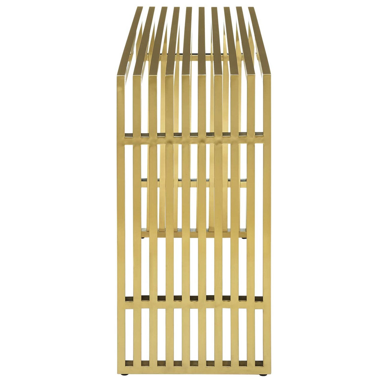 Gridiron Stainless Steel Console Table, Metal Steel Stainless Steel Glass, Gold 14059