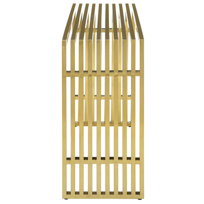 Gridiron Stainless Steel Console Table, Metal Steel Stainless Steel Glass, Gold 14059
