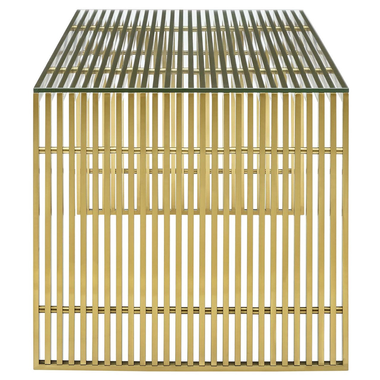 Gridiron Stainless Steel Dining Table, Metal Steel Stainless Steel Glass, Gold 14061
