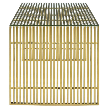 Gridiron Stainless Steel Dining Table, Metal Steel Stainless Steel Glass, Gold 14061