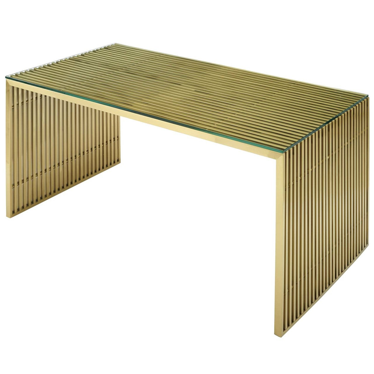 Gridiron Stainless Steel Dining Table, Metal Steel Stainless Steel Glass, Gold 14061
