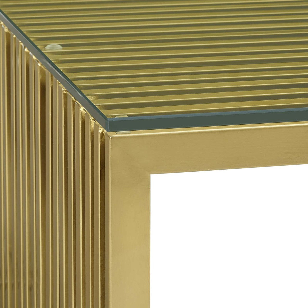 Gridiron Stainless Steel Dining Table, Metal Steel Stainless Steel Glass, Gold 14061