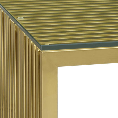 Gridiron Stainless Steel Dining Table, Metal Steel Stainless Steel Glass, Gold 14061