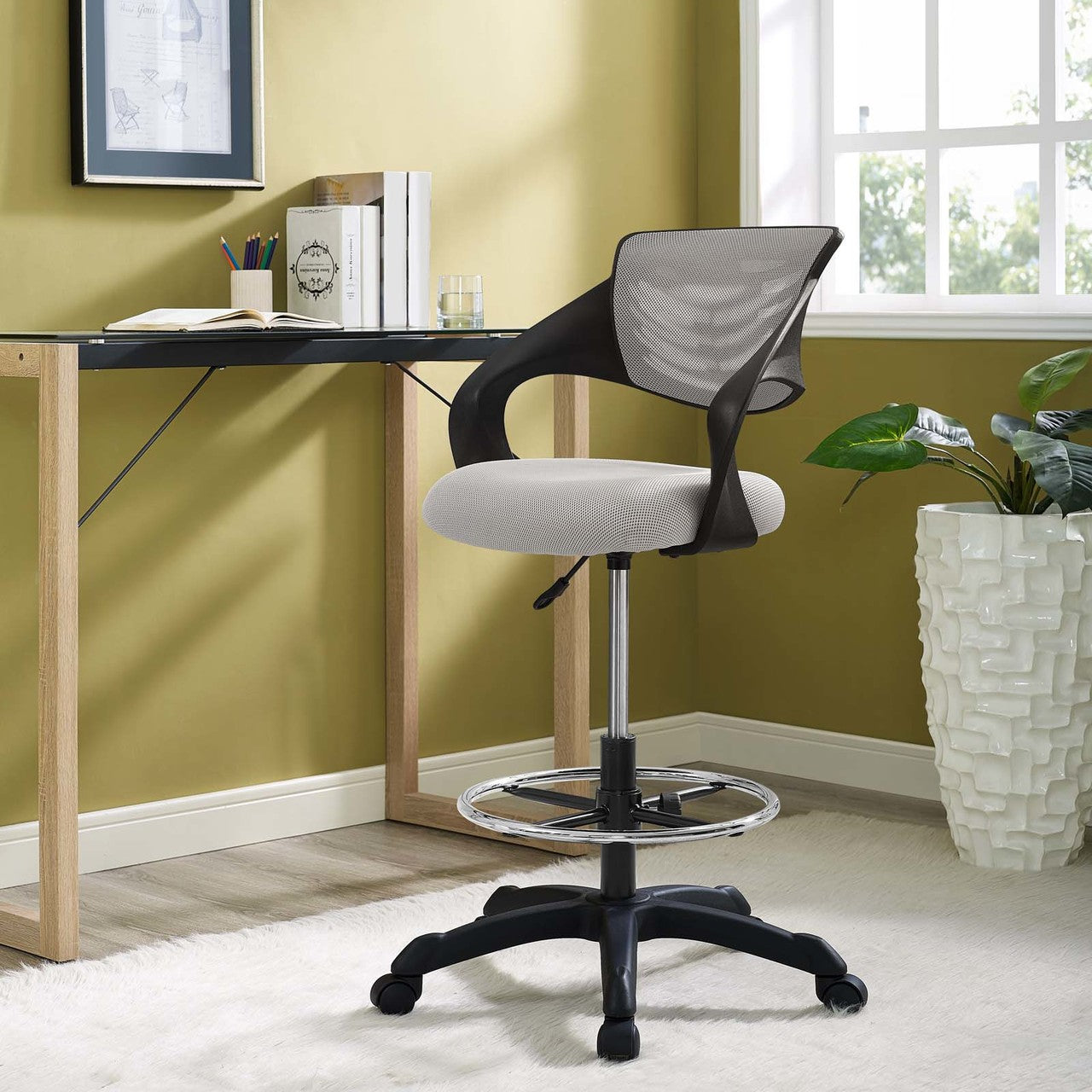 Thrive Mesh Drafting Chair, Fabric, Grey Gray 14065