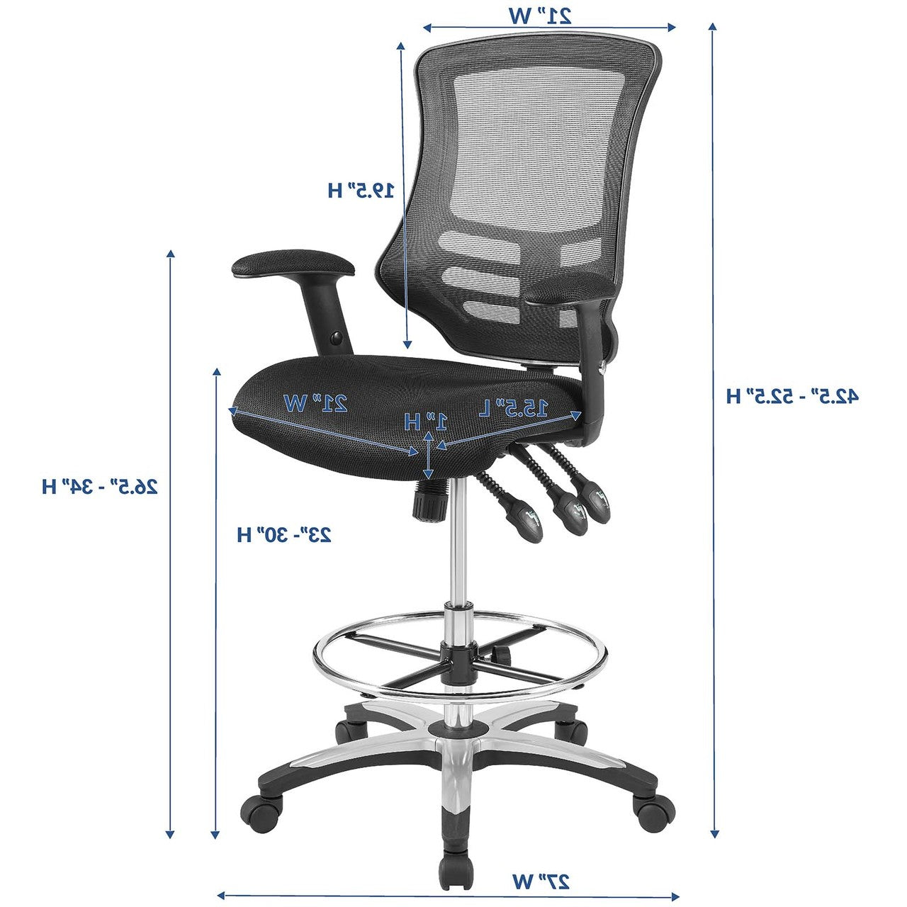 Calibrate Mesh Drafting Chair, Fabric, Black 14075