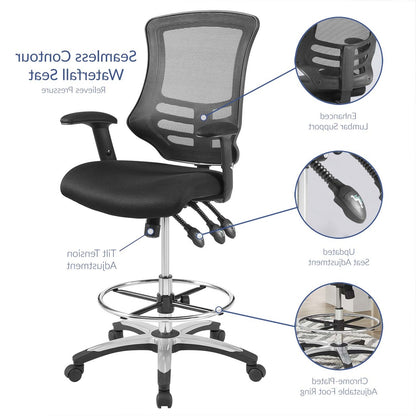 Calibrate Mesh Drafting Chair, Fabric, Black 14075