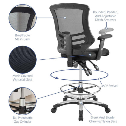 Calibrate Mesh Drafting Chair, Fabric, Black 14075