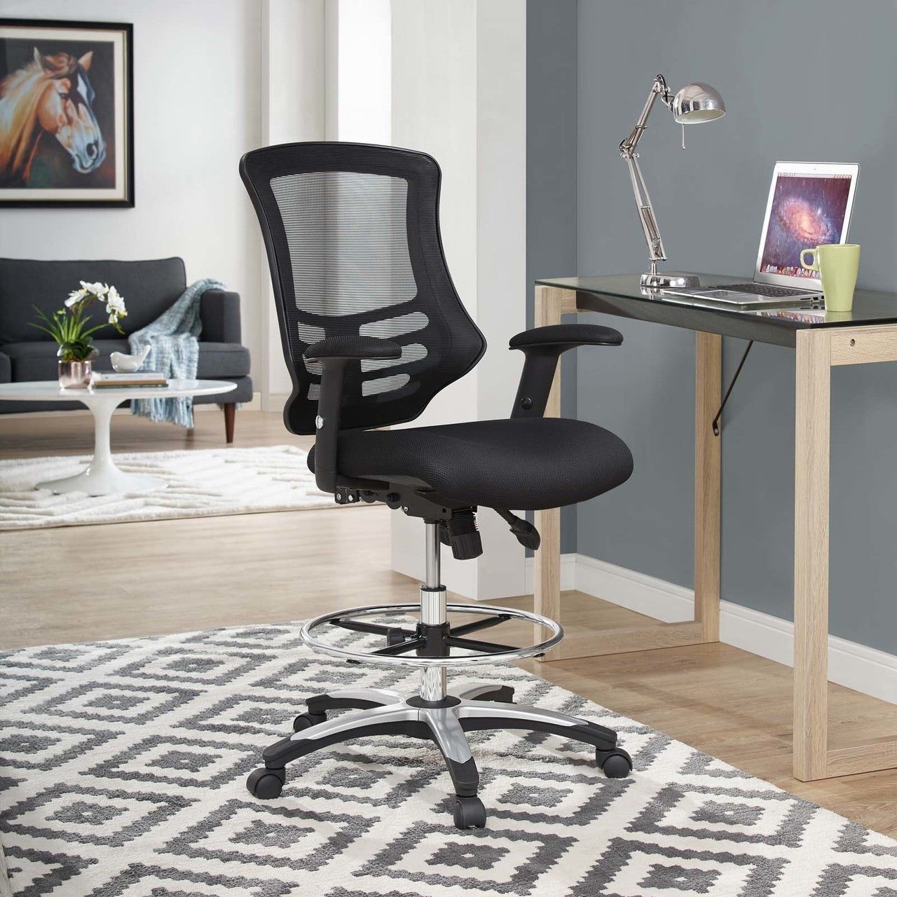 Calibrate Mesh Drafting Chair, Fabric, Black 14075