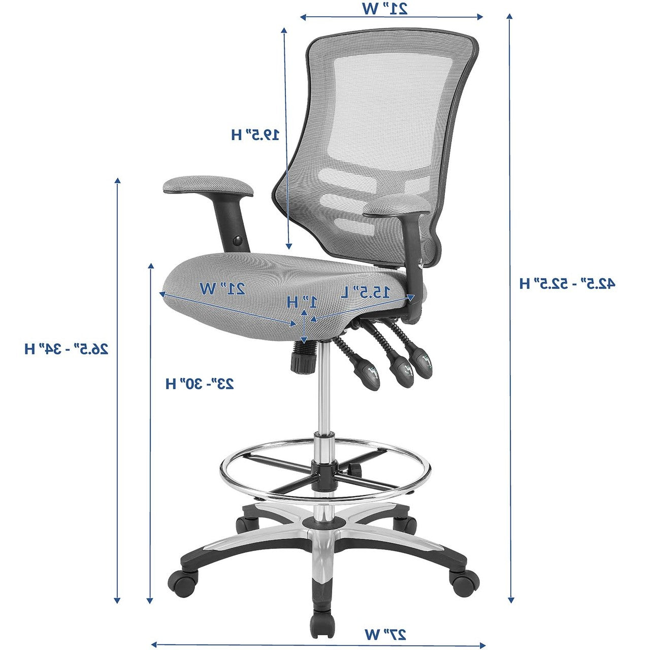 Calibrate Mesh Drafting Chair, Fabric, Grey Gray 14076
