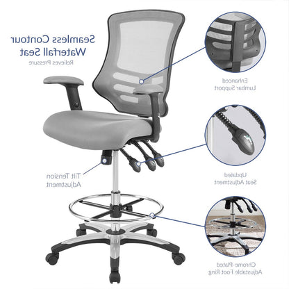 Calibrate Mesh Drafting Chair, Fabric, Grey Gray 14076