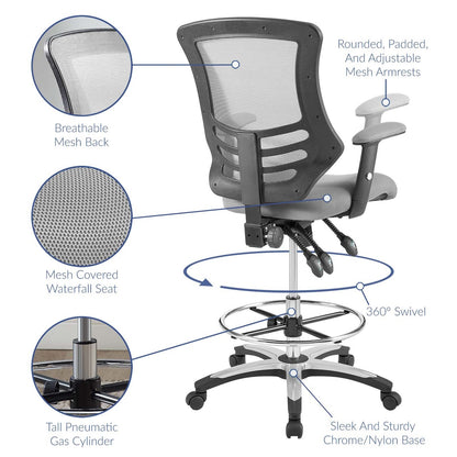 Calibrate Mesh Drafting Chair, Fabric, Grey Gray 14076