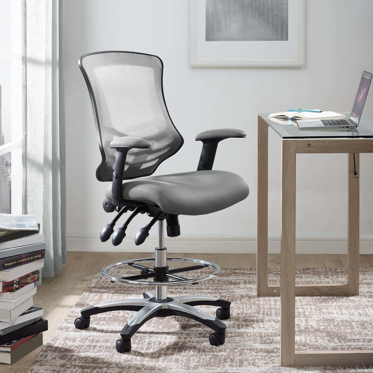 Calibrate Mesh Drafting Chair, Fabric, Grey Gray 14076