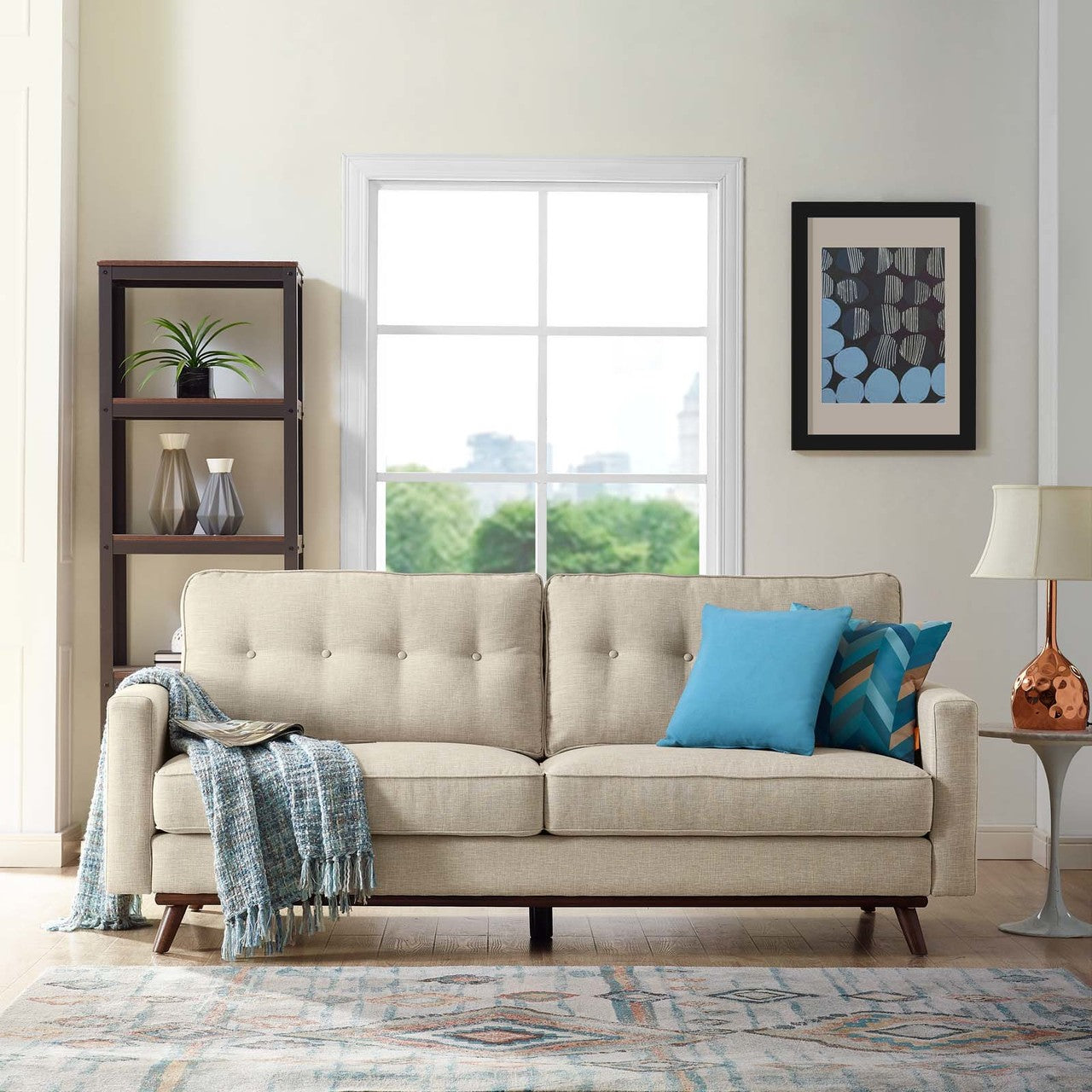 Prompt Upholstered Fabric Sofa, Fabric, Beige 15033