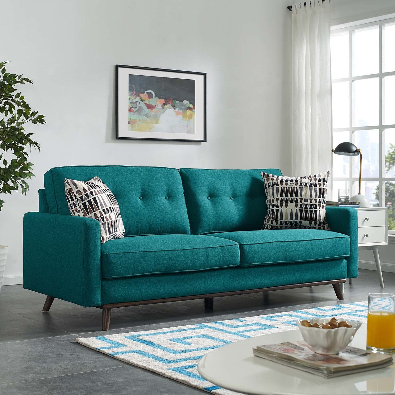 Prompt Upholstered Fabric Sofa, Fabric, Aqua Blue 15036