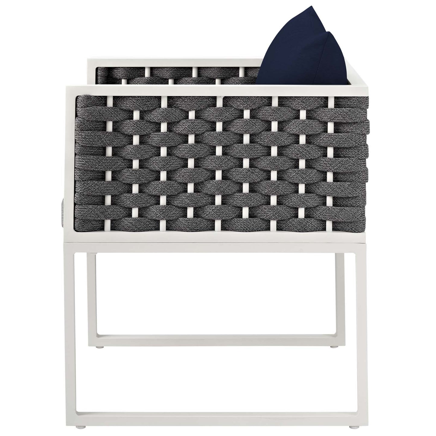 Stance Outdoor Patio Aluminum Dining Armchair, Velvet Fabric Metal Steel, Navy Blue White, 17268