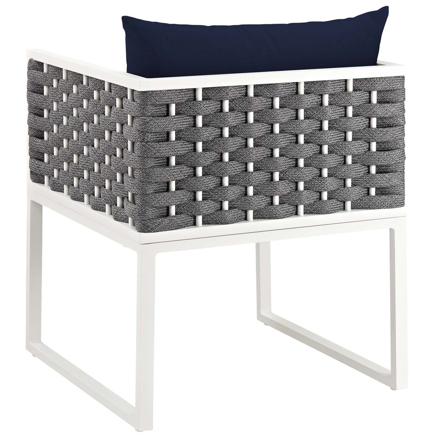Stance Outdoor Patio Aluminum Dining Armchair, Velvet Fabric Metal Steel, Navy Blue White, 17268