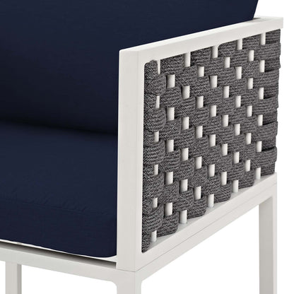 Stance Outdoor Patio Aluminum Dining Armchair, Velvet Fabric Metal Steel, Navy Blue White, 17268
