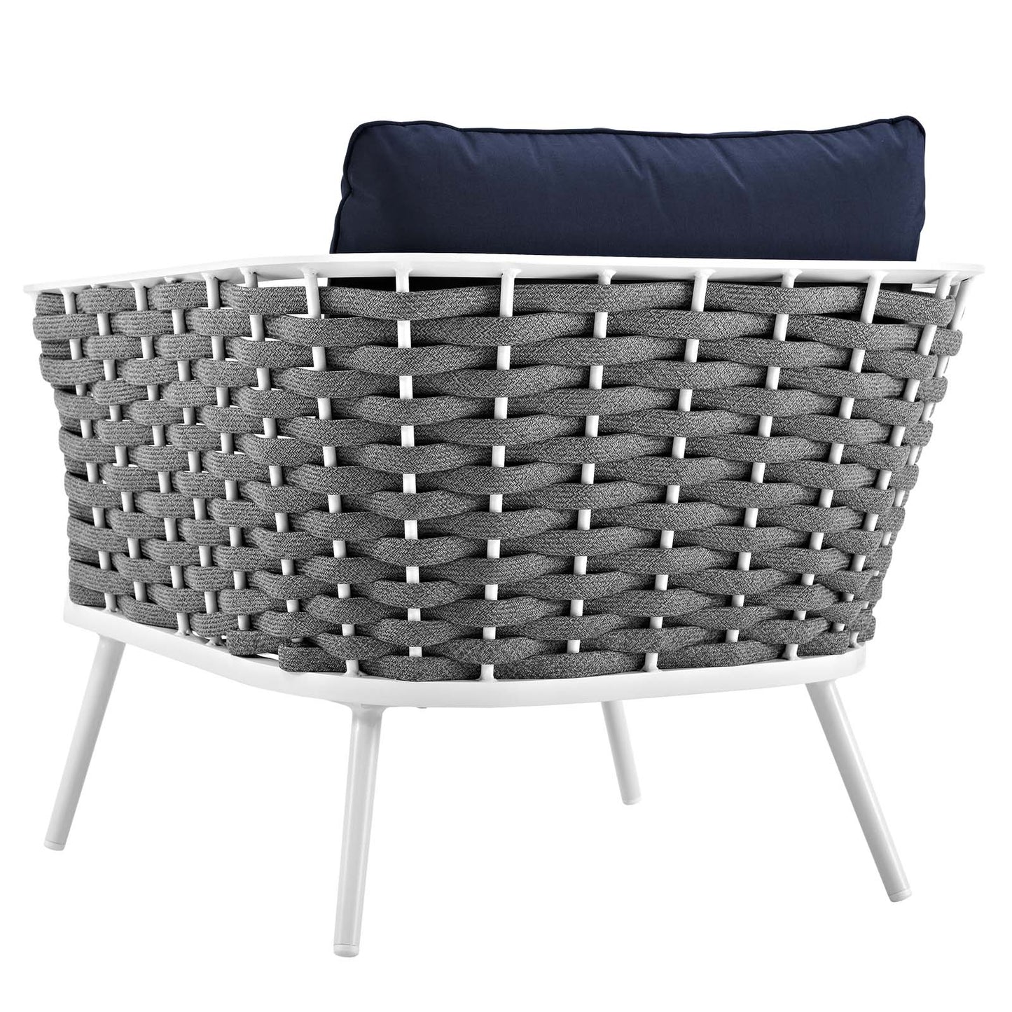 Stance Outdoor Patio Aluminum Armchair, Aluminum Fabric, Navy Blue White, 17269