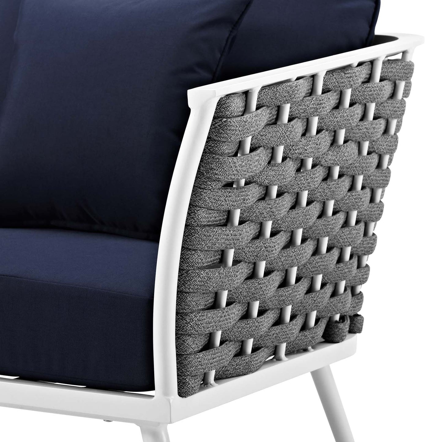 Stance Outdoor Patio Aluminum Armchair, Aluminum Fabric, Navy Blue White, 17269