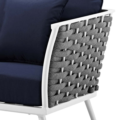 Stance Outdoor Patio Aluminum Armchair, Aluminum Fabric, Navy Blue White, 17269